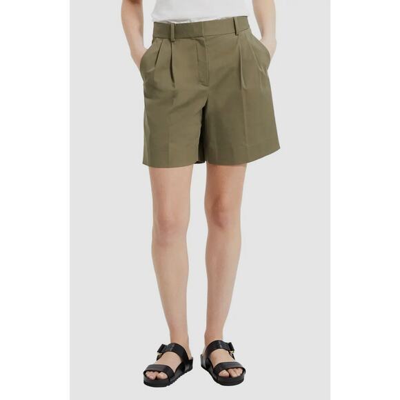 Theory High-Rise Pleated Chino Shorts Olive Green Women’s Size 12 - Picture 1 of 6